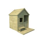 Cabane en bois trait� avec terrasse et banc heidi