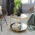 M&s - table basse ronde 60x45 cm en verre tremp� et m�tal dor�