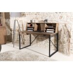 Macabane - sixtine - bureau 2 tiroirs avec tagres teck recycl mtal noir