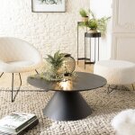 Macabane - daly - table basse ronde noire 78x78cm pied conique m�tal