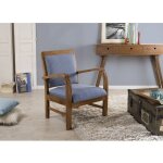 Macabane - dak - fauteuil bois teck tissu bleu scandi