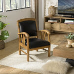 Macabane - dak - fauteuil teck et cuir noir