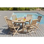 Fun - salon de jardin en bois teck 6 / 8 pers : ensemble de jardin : 1 table ovale extensible 150200 ...