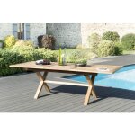 Fun - table de jardin 8 / 10 personnes - rectangulaire pieds crois�s extensible 180 / 240x100 cm en bois ...
