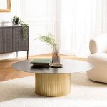 Macabane - james - table basse ronde 110x110cm plateau en fer noir pied stri� dor�