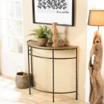 Macabane - johan - console demi - lune 90x36cm alu doré pieds métal noirs torsadés Macabane - johan - console demi - lune 90x36cm alu doré pieds métal noirs torsadés