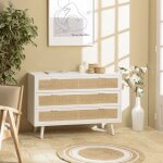 Macabane - sandro - commode blanche 3 tiroirs cannage naturel