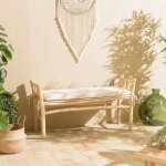 Macabane - will - banc en branches de teck naturel coussin blanc