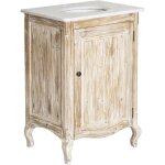 Made in meubles - meuble sous vasque en pin recycl blanchi et marbre blanc gemma