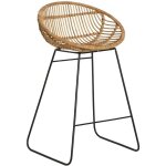 Made in meubles - tabouret de bar rond en rotin et mtal calvi