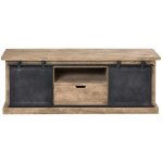 Made in meubles - meuble tv en bois de manguier bross� et m�tal noir 150 cm helsinki