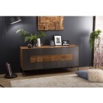 Macabane - maxence - buffet 2 portes 3 tiroirs bois teck recycl� fa�ade et pieds m�tal gris anthracite ...