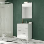 Madrid meuble salle de bain sur pieds simple vasque blanc l. 60 cm + miroir