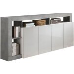 Maestro ferretero - buffet maestro - d�cor b�ton et blanc laqu� brillant - 4 portes - l 184 x p 42 x ...