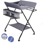 Magicfox - table  langer pliable pour bb avec roulettes, sac de rangement - hauteur rglable - gris ...