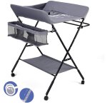 Magicfox - table � langer pliable pour b�b� avec sac de rangement, roulettes - hauteur r�glable - gris ...