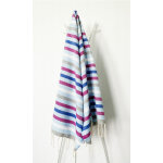 La maison d'amelie - fouta 100x200 bleu rayures lilas, indigo, grises - coton - franges