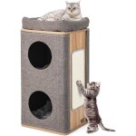 Maison pour chat en bois  3 tages, niche pour chats avec griffoir, 2 condos et perchoir suprieur, ...