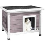 Maison pour chat niche en bois gris - toit bitum autoportant et inclin - porte  lamelles - fentre ...