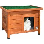 Maison pour chat niche en bois - toit bitum autoportant et inclin - porte  lamelles - fentre en plexiglas ...