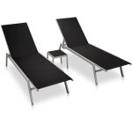 Maison chic - lot de 2 chaises longues bain de soleil transat avec table acier et textilne noir 76902 ...