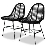 Maison chic - lot de 2 chaises � manger, chaises � d�ner, chaises de cuisine noir rotin naturel design ...