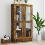 Maison chic - armoire � vitrine biblioth�que armoire de rangement ch�ne fum� 82, 5x30, 5x150 cm bois ...