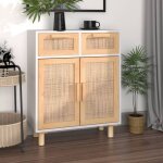 Maison chic - buffet meuble de rangement commode bahut blanc 60x30x75 cm bois de pin massif et rotin ...