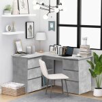 Maison chic - bureau d'angle bureau d'ordinateur bureau informatique gris b�ton 145x100x76 cm agglom�r� ...