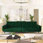 Canap� - lit 2 places canap� fixe canap� convertible avec deux oreillers vert fonc� velours 10736