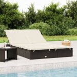 Chaise longue � 2 places bain de soleil transat avec coussins noir r�sine tress�e 77347