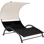 Maison chic - chaise longue double bain de soleil transat avec auvent textilne noir 66742