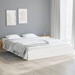 Maison chic - lit double - 135x190 cm, lit adulte et enfants, cadre de lit sans matelas blanc bois massif ...