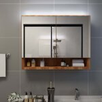 Maison chic - meuble de salle de bain armoire � miroir de salle de bain led ch�ne 80x15x60 cm mdf