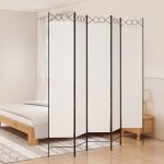 Maison chic - paravent sur pied cloison de séparation 5 panneaux blanc 200x220 cm tissu 47474 Maison chic - paravent sur pied cloison de séparation 5 panneaux blanc 200x220 cm tissu 47474
