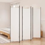 Maison chic - paravent sur pied cloison de séparation 5 panneaux blanc 250x200 cm tissu 43073 Maison chic - paravent sur pied cloison de séparation 5 panneaux blanc 250x200 cm tissu 43073