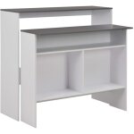 Table de bar table haute table de cuisine avec 2 dessus de table blanc et gris 130x40x120 cm 81978