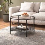 Maison chic - table basse table � th� bout de canap� noir et transparent 70 cm verre tremp� 83371