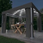 Maison chic - tonnelle avec rideau et guirlande lumineuse led, tente de r�ception, pergola de jardin ...