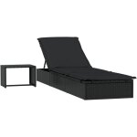 Maison chic - transat avec table chaise longue bain de soleil noir rsine tresse 78091