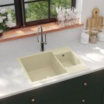 Maison chic - vier de cuisine deux lavabos trou de trop - plein evier 2 bacs beige granit Maison chic - vier de cuisine deux lavabos trou de trop - plein evier 2 bacs beige granit