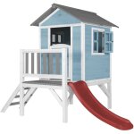 Maison enfant beach lodge xl en bleu avec toboggan en rouge maison de jeux en bois ffc pour les enfants ...