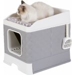 Maison de toilette chat bac  litire chat ferm 2 en 1 avec pelle  litire espace de couchage amovible ...