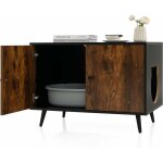 Costway - maison de toilette pour chat � double portes, meuble cache litiere chat industriel en bois ...