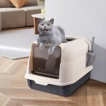 Maison de toilette chat ferme, bac litire pour chat avec toit ouvrant et pelle, 36x51x34cm noir - aqrau ...