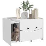 Pawhut - maison de toilette pour chat - meuble cache liti�re - compartiment coulissant, a�rations, tapis ...