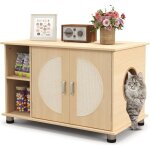 Costway - maison de toilettes pour chat, meuble � liti�re en bois pour chat avec porte � gratter en sisal, ...