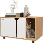 Pawhut ? maison de toilette pour chat ? meuble cache liti�re naturel blanc ? dimensions 80x48x48 cm ? ...