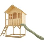 Maisonnette cabane sur pilotis en bois fsc� avec toboggan vert kaki colline