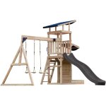 Malik aire de jeux en bois avec 2 balanoires, toboggan gris / aire de jeux extrieur, bac  sable, mr ...